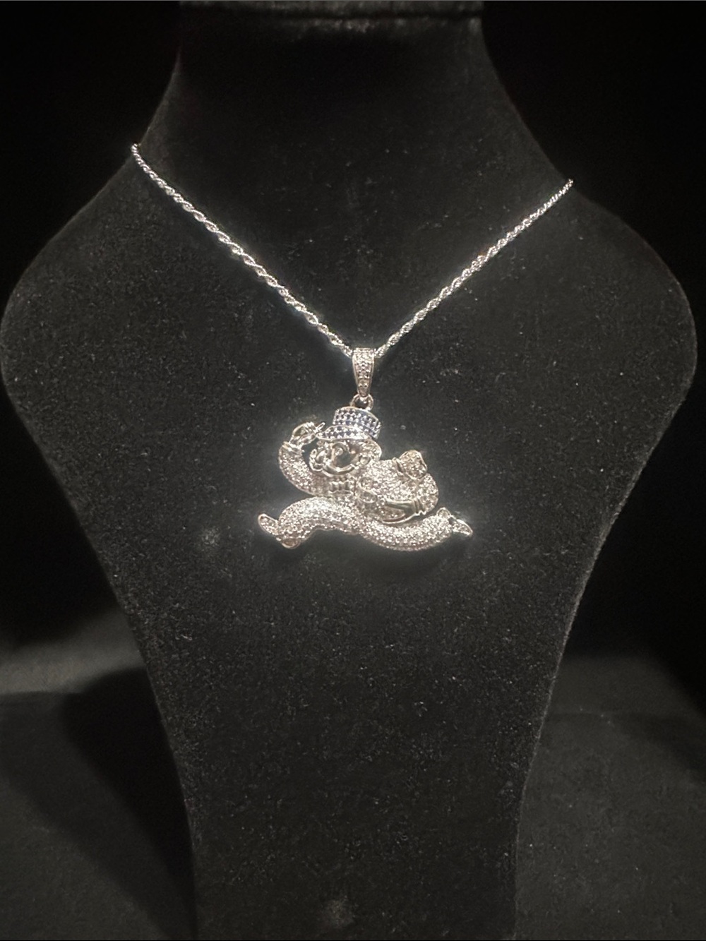 Silver-Tone Crystal Monopoly Man Pendant Necklace